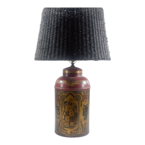 Vintage Chinoiserie Tole and Gilt Tea Tin Lamp