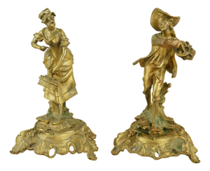 20th Century Mercury-Gilded Bronze Sculptures of Lady and Dandy, France