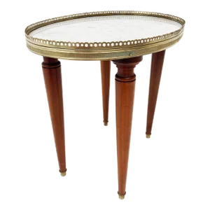 1920s French White and Gray Marble Top Accent Table With Brass Gallery