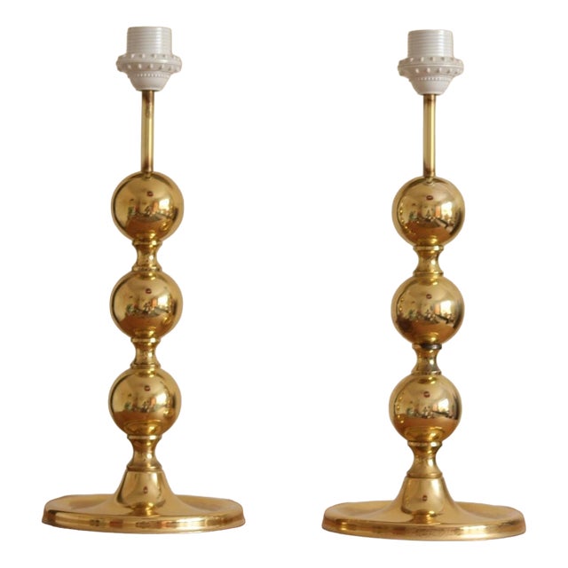 Brass Bobbin Table Lamp, 1970s, Set of 2 For Sale