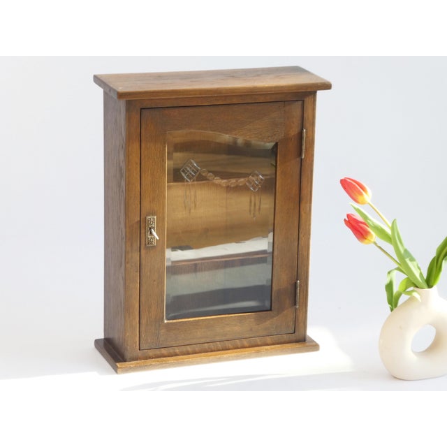 Vintage Oak Cabinet with Beveled Glass Door, 1920s For Sale - Image 4 of 11