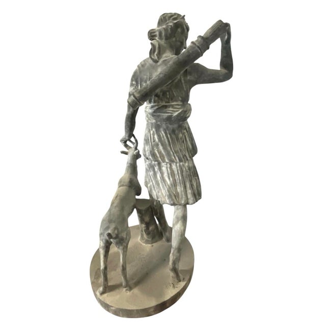 Classical Cast Iron Statue of Diana the Huntress With Stag For Sale In West Palm - Image 6 of 12