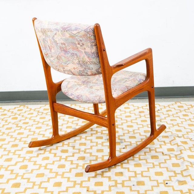1960s Mid Century Danish Modern Rocking Chair Attributed to Benny Linden Teak Fabric MCM Rocker MCM For Sale - Image 9 of 12