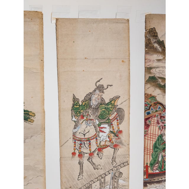 19th Century Japanese Watercolor Triptych Scroll Painting, Signed For Sale - Image 10 of 12