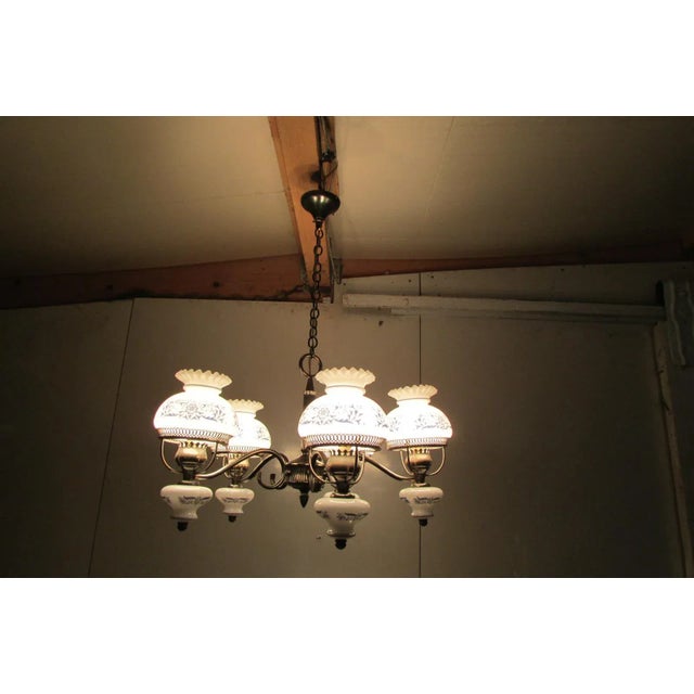 Vintage Opal and Brass Chandelier For Sale - Image 6 of 9