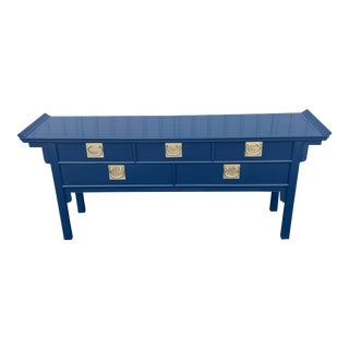 Newly Lacquered Pagoda Top 5 Drawer Sideboard Console Table - Attributed to Century Furniture For Sale