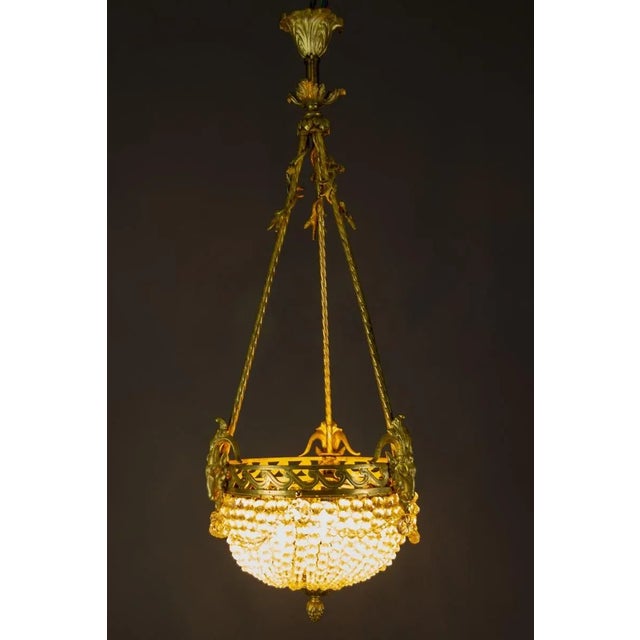 French Neoclassical Style Bronze and Crystal Glass Chandelier, 1920s For Sale - Image 4 of 18