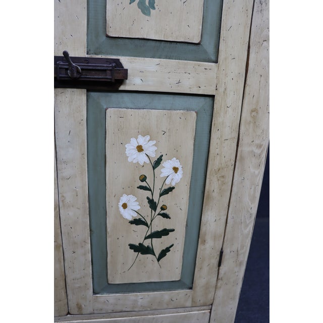 Primitive Painted Pine Linen Press With Floral Decoration For Sale - Image 9 of 16