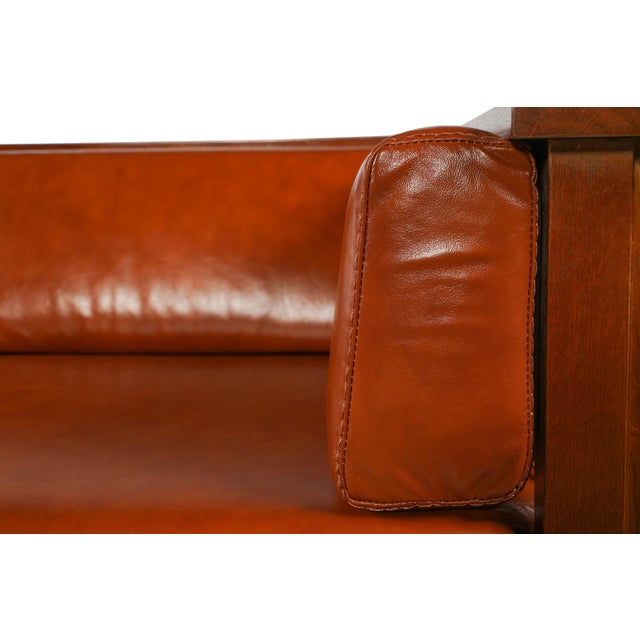 2020s Mission / Craftsman Cubic Slat Side Sofa - Russet Brown Leather (Rb2) For Sale - Image 5 of 9