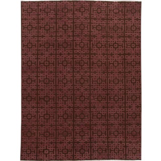 Modern Kilim Handmade Maroon and Brown Geometric Pattern Wool Rug For Sale