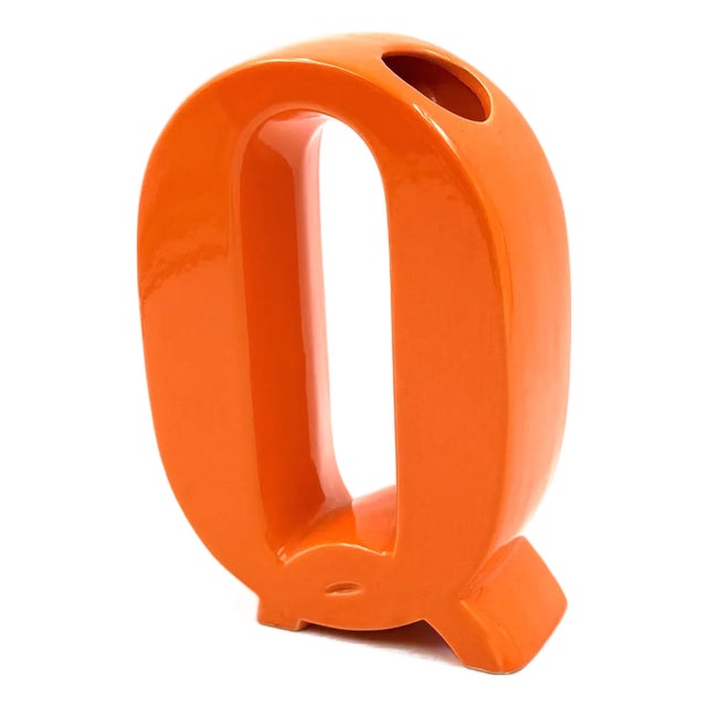 Space Age Orange Q Letter Shaped Ceramic Solifleur Vase by Marcel Radureau, 1970 For Sale