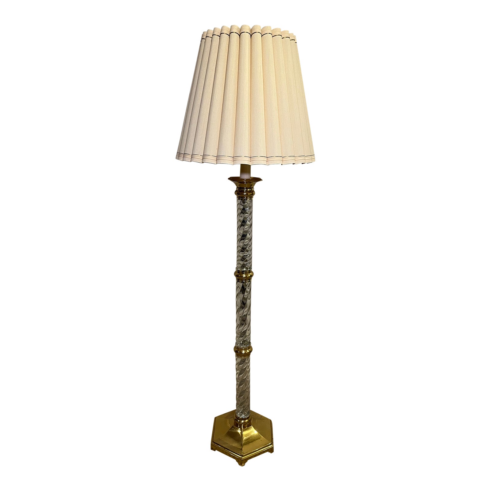 Turned Glass and Brass MidCentury Columnar Floor Lamp With Shade