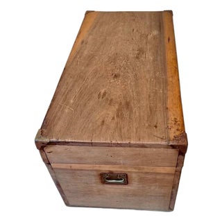 Antique Solid Oak Trunk With Riveted Corners For Sale