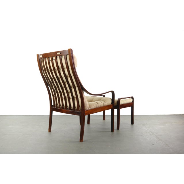 Wood Bentwood Lounge Chairs with Ottoman in Rosewood and Original Fabric made in Denmark - 3 Pieces For Sale - Image 7 of 8