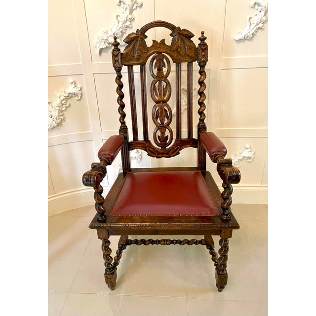 Large Victorian Carved Oak Armchair, 1860s For Sale - Image 3 of 16