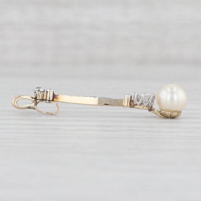 Art Deco Antique Cultured Pearl 0.31ctw Diamond Pendant 10k - 17k Yellow Gold For Sale - Image 3 of 6