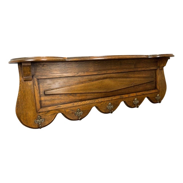 French Oak Coat Rack with Five Hooks For Sale