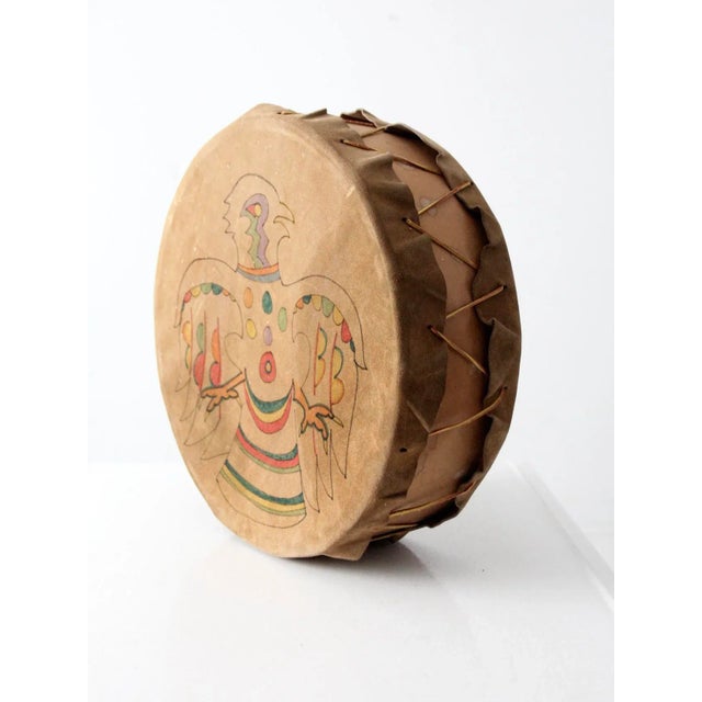 Wood Vintage Hand-Painted Leather Drum For Sale - Image 7 of 8