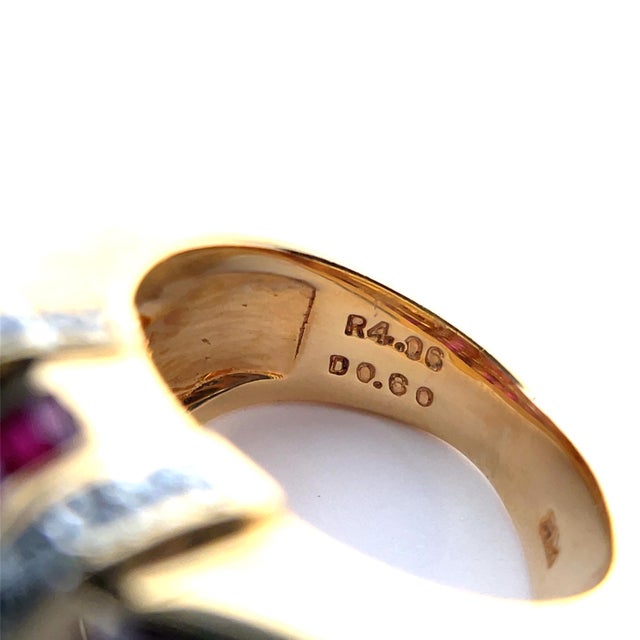 Early 21st Century Bold 18k Yellow Gold Ruby and Diamond Ring, Size 6.5 For Sale - Image 5 of 6