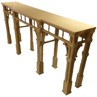 Long and Narrow Painted Faux Bamboo and Wood Console Table For Sale