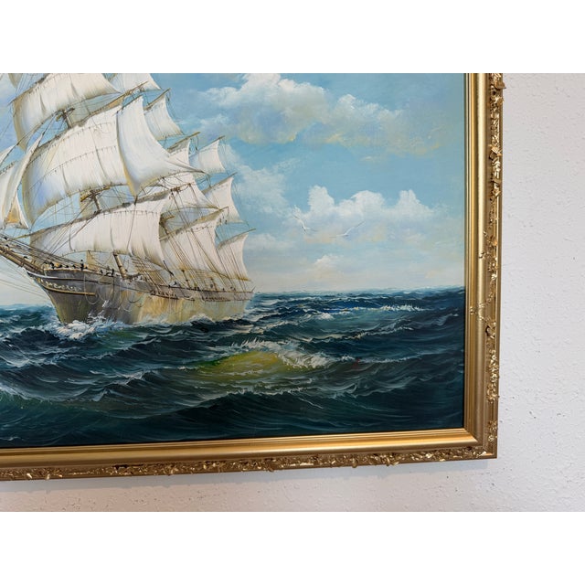 Oil Painting Tall Ship Seascape Maritime Art Sailing Ship Ocean Waves Signed For Sale - Image 12 of 12