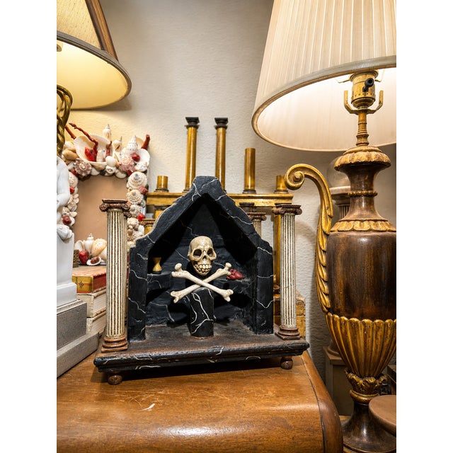 Baroque An Unusual Memento Mori Handcarved and Painted Shrine With Skull and Bones For Sale - Image 3 of 10