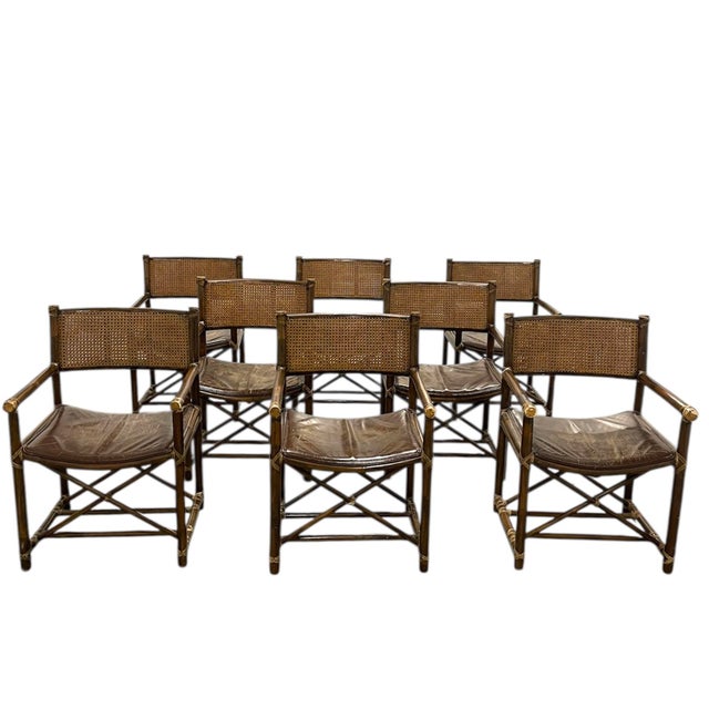 Vintage McGuire San Francisco Bamboo & Caned Director’s Chairs, 1960s–70s, Set of 8 For Sale - Image 9 of 10