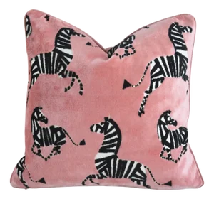 Designer Pink & Black/White Zebras Velvet Feather/Down Pillow 22" Square