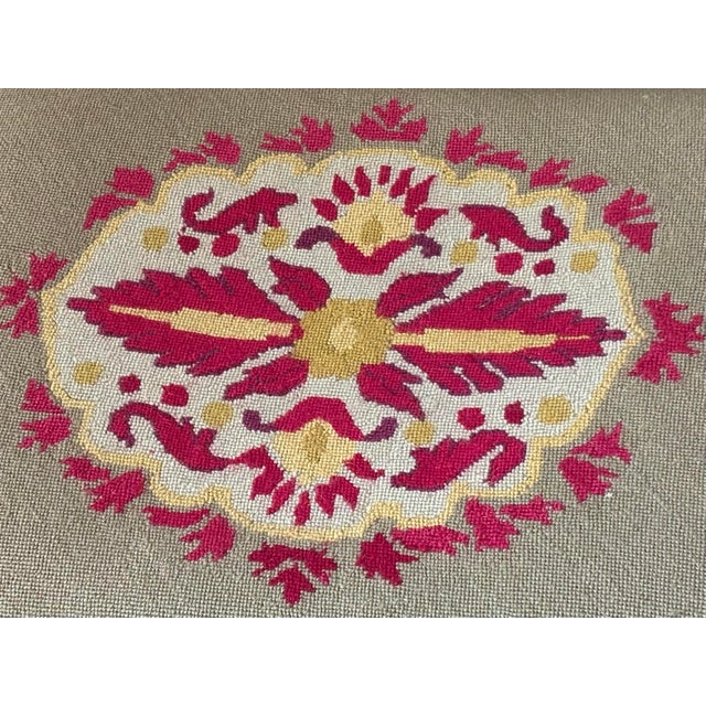 Antique Embroidered Needlepoint Ottoman or Footstool For Sale - Image 6 of 10