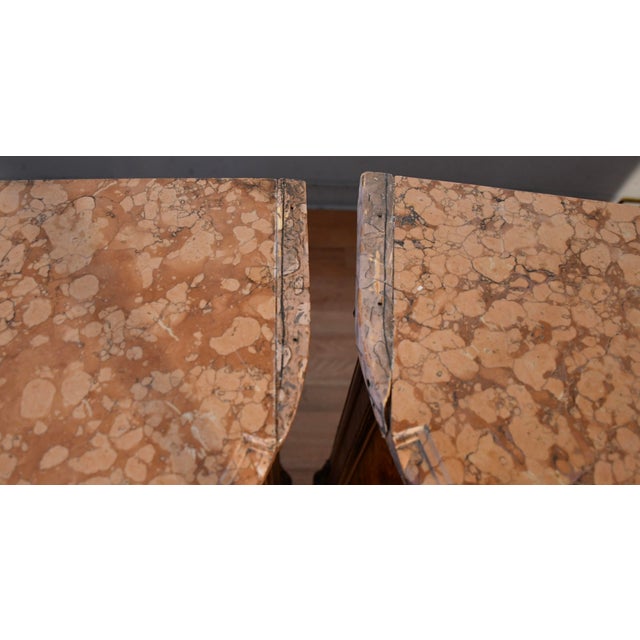 1890s Antique French Louis XV Burl Walnut Marble Top Pair of Cabinets Credenzas For Sale - Image 4 of 18