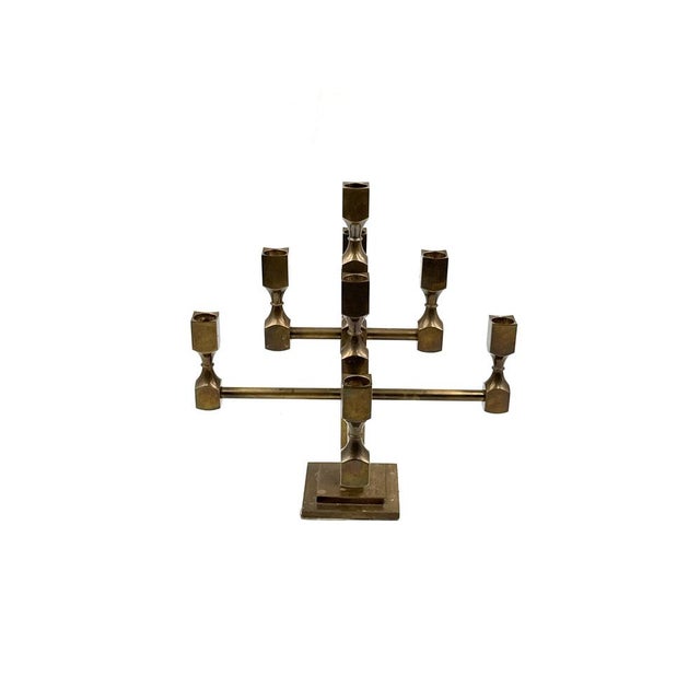 Metal Modern Brass Sculptural 9-Light Candelabra by Lars Bergsten for Gusum, Sweden, 1992 For Sale - Image 7 of 15