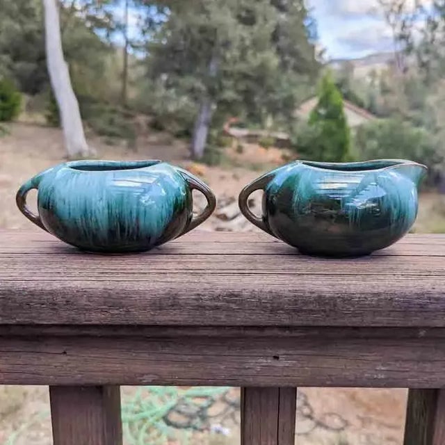 1960s Mid-Century Blue Mountain Pottery Drip Glaze Redware Cream and Open Sugar Set For Sale - Image 10 of 10