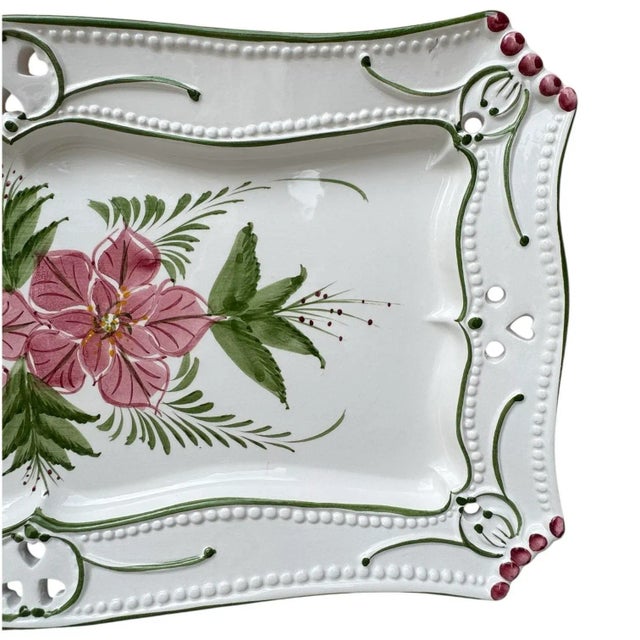 Vintage Majolica Poinsettia Serving Tray / Platter From Portugal For Sale In Chicago - Image 6 of 11