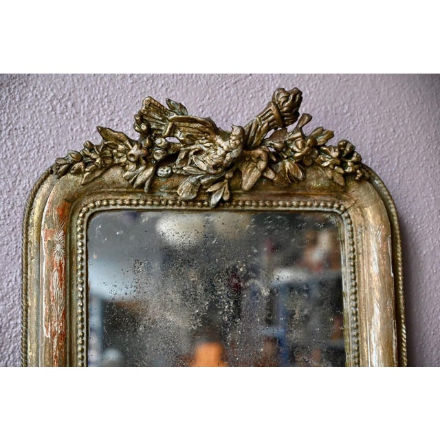 19th Century Louis XVI Mirror with Dove and Giltwood Frame in Mercury Glass, 1890s For Sale - Image 4 of 11