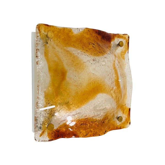 Metal Midcentury Modern Italian Wall Sconce in Amber Murano Glass by Mazzega, 1970s For Sale - Image 7 of 8
