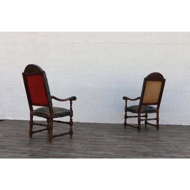 Pair of Early 18th Century Carved Wood Armchairs With Embossed Leather Upholstery For Sale - Image 13 of 18
