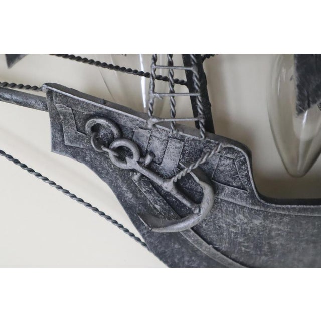Spanish Galleon Columbus' Santa Maria Sailing Ship Wall Lamp in Wrought Iron, 1950s For Sale - Image 4 of 14