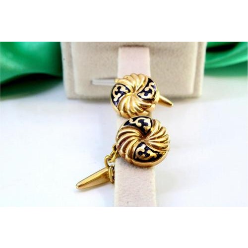 Yellow Gold Button-Shaped Cufflinks with Enamelled Applications, Set of 2 For Sale - Image 3 of 6