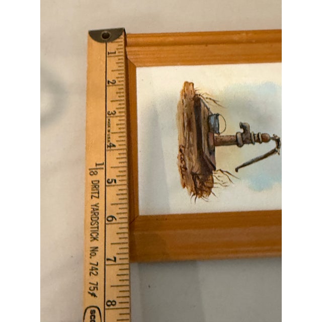 Mid 20th Century Vintage Water Hand Pump Country Farm Art Miniature Painting Signed by Artist Cora Lee Sanders For Sale - Image 5 of 7