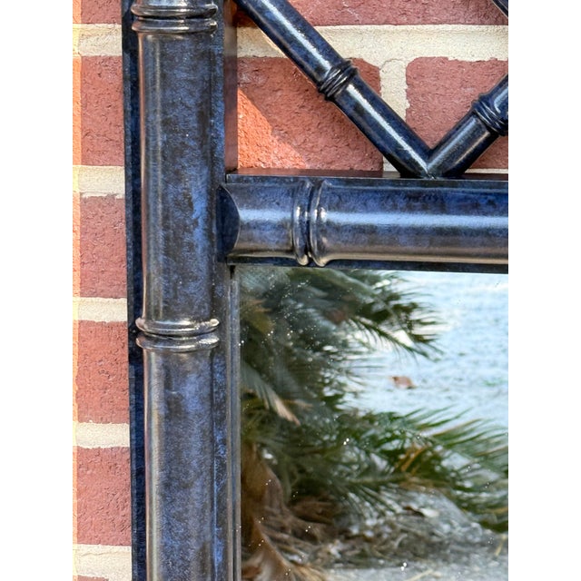 Chic Vintage Grand Pair of Dixie Aloha Faux Bamboo Mirrors in Bespoke Turtle and Crane Lapis Finish - A Statement Piece - Newly Painted For Sale - Image 10 of 10