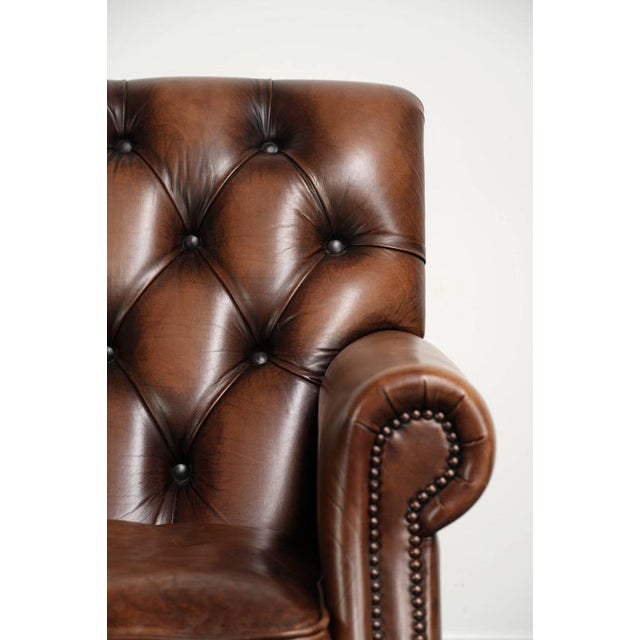 Chesterfield Armchair in Brown Cow Leather For Sale - Image 6 of 13