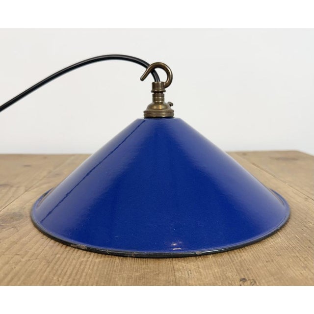 Industrial Cobalt Blue Enamel Factory Pendant Lamp, 1950s For Sale - Image 13 of 16
