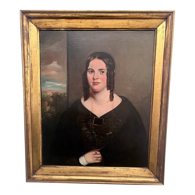 19th Century Oil Portrait of a Lady in Antique Giltwood Frame - Unsigned For Sale