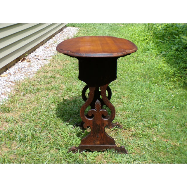 Antique Tilt Top Sewing Table Vintage Walnut Sewing Stand Parlor Lamp Table For Sale - Image 11 of 15