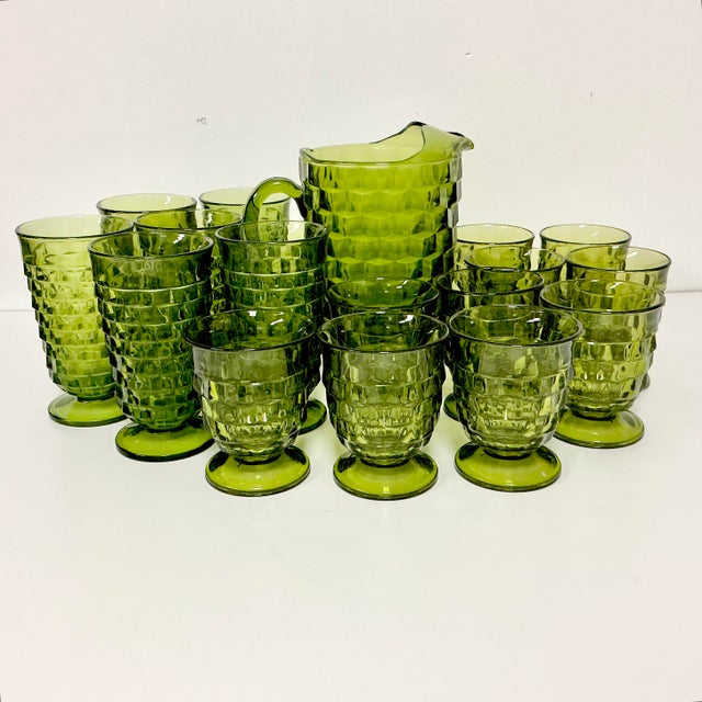 Mid-Century Modern 1960s Vintage Boho Chic Americana Indiana Glass Whitehall Pitcher & Glassware Set - 17 Pieces For Sale - Image 3 of 17