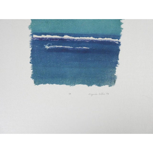 Abstract Vintage Mixed Media Blue Seascape For Sale - Image 3 of 4