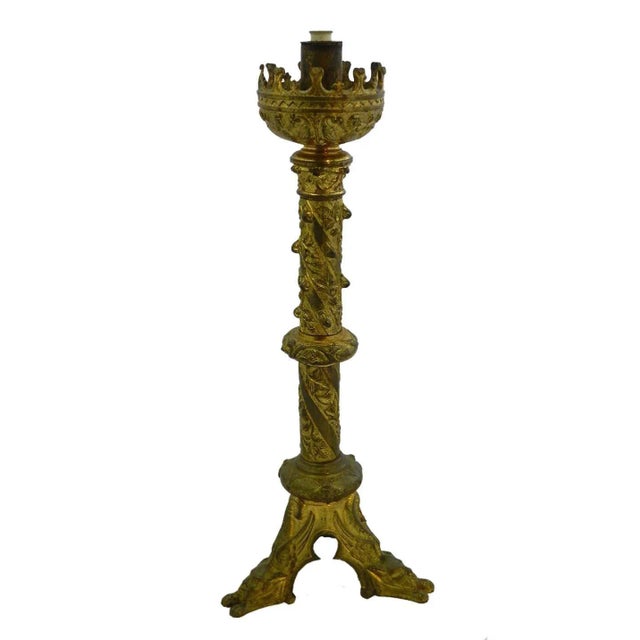 Antique Church Candlestick Table Lamp For Sale - Image 4 of 4