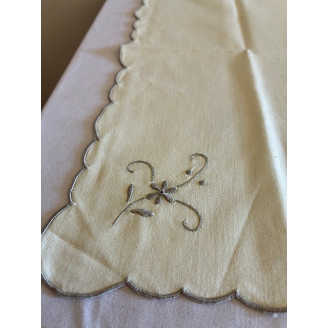 Ivory Vintage Ivory Cotton Napkins With Gray Floral Embroidery, Set of 8 For Sale - Image 8 of 8