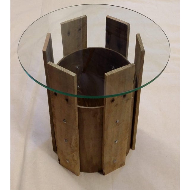 Hardwood Plank Cylinder Side Table Base Chairish