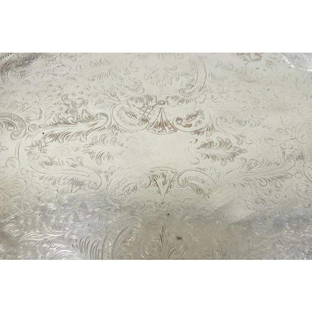 Silver Vintage English Edwardian Silver Plated Oval Scalloped Gallery Bar Platter Tray For Sale - Image 8 of 18